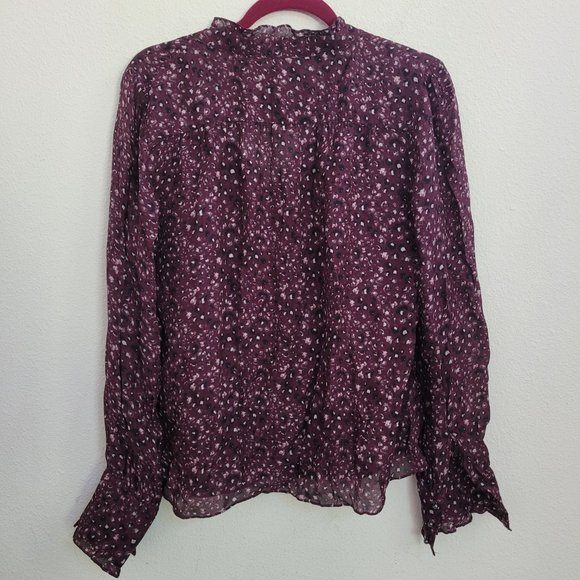 Parker Tilly Printed Ruffle Combo Blouse Sz M Dark Burgundy - Picture 3 of 10